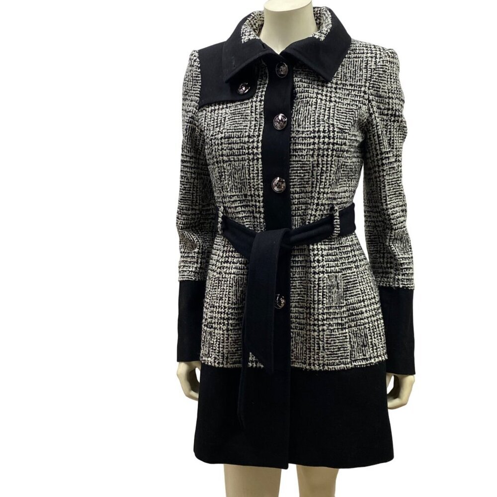 BLACK RIVET WOMEN BELTED TWEED COAT‎ SM